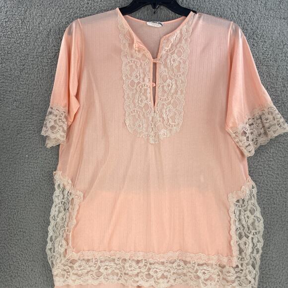 Vtg Erica Loren Pajama Set Pjs Dress Sz Large Lace Peach USA - Picture 15 of 16